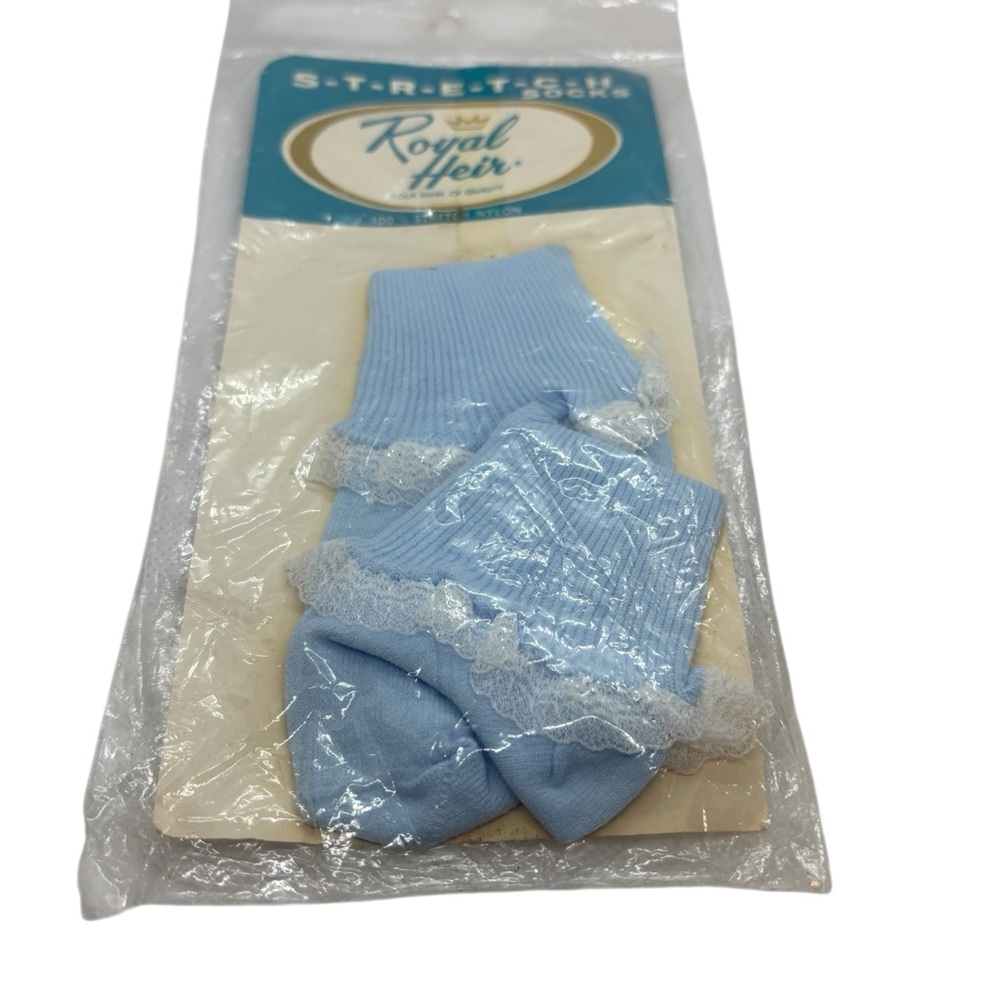 New Vintage Girls Socks Ruffle Lace Turn Down Powder Baby Blue Retro Anklet
